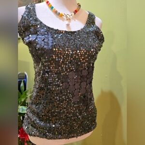 The Limited Silver Sequin Sleeveless Tank Top
